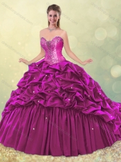 Classical Elegant Puffy Skirt Beaded Teal Quinceanera Dress with Brush Train