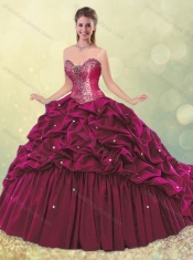 Classical Elegant Puffy Skirt Beaded Teal Quinceanera Dress with Brush Train
