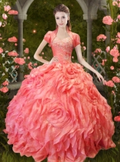 Classical Luxurious Puffy Skirt Beaded and Ruffled Quinceanera Dress in Orange Red