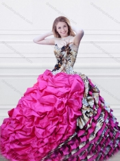 Classical Luxurious V Neck Fuchsia and Printed Quinceanera Dress with Feather and Bubbles
