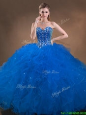 Classical Perfect Big Puffy Beaded and Ruffled Sweet 16 Dress in Blue