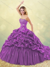 Classical Popular Big Puffy Brush Train Taffeta Quinceanera Dress in Purple