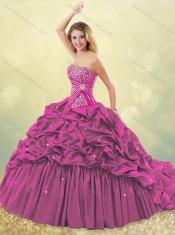 Classical Popular Big Puffy Brush Train Taffeta Quinceanera Dress in Purple
