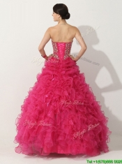 Classical Visible Boning Hot Pink Quinceanera Gown with Beading and Ruffles