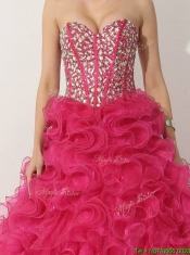 Classical Visible Boning Hot Pink Quinceanera Gown with Beading and Ruffles