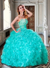 Discount Ball Gown Turquoise Quinceanera Dresses with Beading and Ruffles