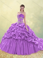 Discount Exquisite Brush Train Taffeta Quinceanera Dress in Aqua Blue