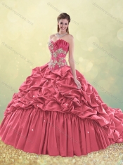 Discount Exquisite Brush Train Taffeta Quinceanera Dress in Aqua Blue