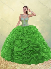 Discount Pretty See Through Scoop Beaded and Bubble Green Quinceanera Dress