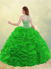Discount Pretty See Through Scoop Beaded and Bubble Green Quinceanera Dress