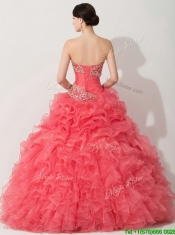 Discount Princess Coral Red Sweet 16 Dress with Beading and Ruffles