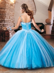 Exclusive Beaded Bust Baby Blue Sweet 16 Dress in Tulle