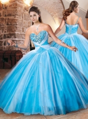 Exclusive Beaded Bust Baby Blue Sweet 16 Dress in Tulle