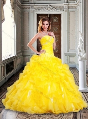 Fashionable Princess Yellow Sweet 16 Dress with Beading and Ruffles