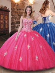 Modern Tulle Beaded and Applique Quinceanera Dress in Hot Pink