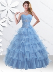 Princess Baby Blue Sweet 16 Dress with Beading and Ruffled Layers