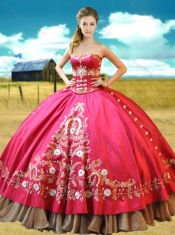 Really Puffy Taffetae Red 15th Birthday Gown with Appliques and Beading