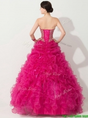 Visible Boning Hot Pink 15th Birthday Gown with Beading and Ruffles