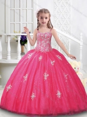 Cute Straps Tulle Little Girl Pageant Dresses with Beading and Appliques