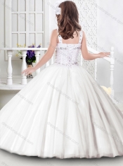 Gorgeous Really Puffy Tulle Beaded Little Girl Pageant Dresses with Straps