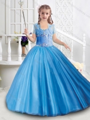 Gorgeous Really Puffy Tulle Beaded Little Girl Pageant Dresses with Straps