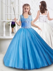 Gorgeous Really Puffy Tulle Beaded Little Girl Pageant Dresses with Straps
