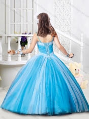 Latest Spaghetti Straps Beaded Little Girl Pageant Dresses in Baby Blue