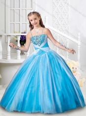 Latest Spaghetti Straps Beaded Little Girl Pageant Dresses in Baby Blue