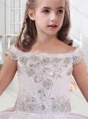 Lovely Off the Shoulder Little Girl Pageant Dresses with Appliques and Bubbles