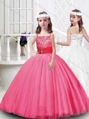 Lovely Tulle Straps Beaded Mini Quinceanera DresLittle Girl Pageant Dresses s with Lace Up