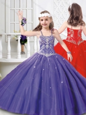 Modest Straps Beaded Little Girl Pageant Dresses in Tulle
