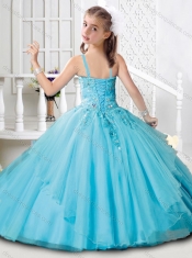 New Arrivals Puffy Skirt Straps Aqua Blue Little Girl Pageant Dresses in Organza