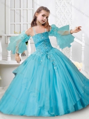 New Arrivals Puffy Skirt Straps Aqua Blue Little Girl Pageant Dresses in Organza