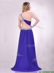 Beautiful Brush Train One Shoulder Dama Dress with Criss Cross