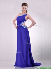 Beautiful Brush Train One Shoulder Dama Dress with Criss Cross