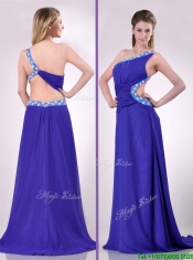 Beautiful Brush Train One Shoulder Dama Dress with Criss Cross