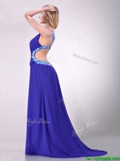 Beautiful Brush Train One Shoulder Dama Dress with Criss Cross