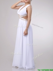 Beautiful Deep V Neckline Dama Dress with Beaded Decorated Criss Cross