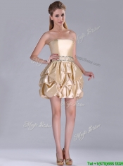 Beautiful Strapless Beaded and Bubble Short Dama Dress in Champagne