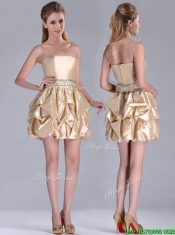 Beautiful Strapless Beaded and Bubble Short Dama Dress in Champagne