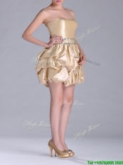 Beautiful Strapless Beaded and Bubble Short Dama Dress in Champagne