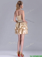 Beautiful Strapless Beaded and Bubble Short Dama Dress in Champagne