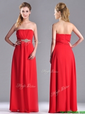 Beautiful Strapless Chiffon Red Prom Dress with Beading and Ruching