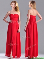 Beautiful Sweetheart Chiffon Ruched Red Prom Dress in Ankle Length