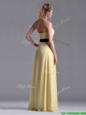 Beautiful Sweetheart Yellow Prom Dress with Ruching and Black Bowknot