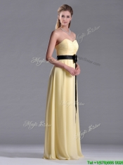 Beautiful Sweetheart Yellow Prom Dress with Ruching and Black Bowknot