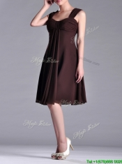 Best Selling Empire Ruched Brown Dama Dress with Wide Straps