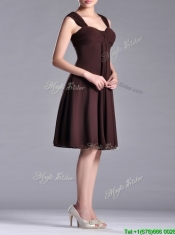 Best Selling Empire Ruched Brown Dama Dress with Wide Straps