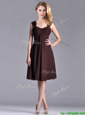 Best Selling Empire Ruched Brown Dama Dress with Wide Straps