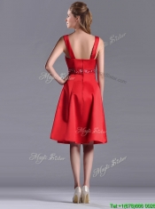 Best Selling Square Beaded Decorated Waist Dama Dress in Knee Length